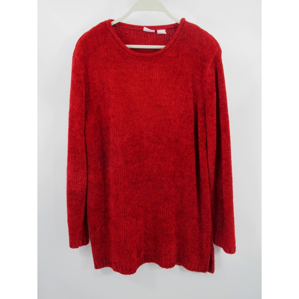 Cherokee Vintage Red Velour Tunic Sweater Women Large Pullover Roll Neck 90s L